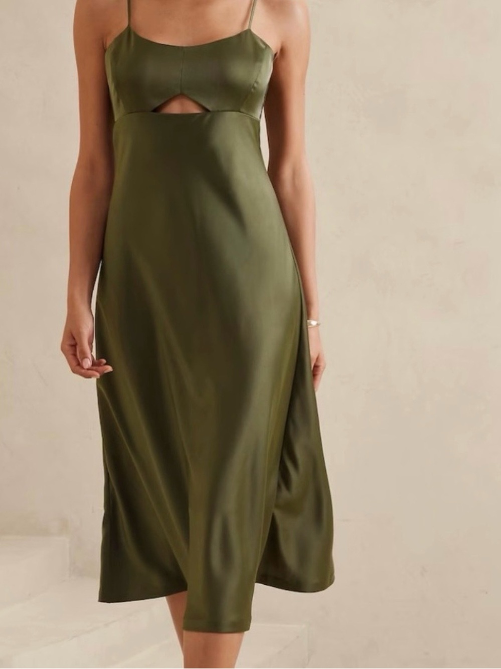Banana Republic Factory Olive Cutout Slip Midi Dress